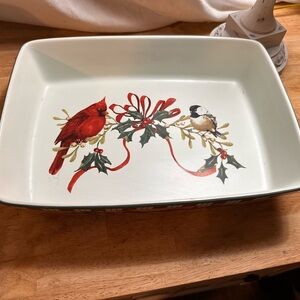 Festive Cardinal and Chickadee Serving Tray